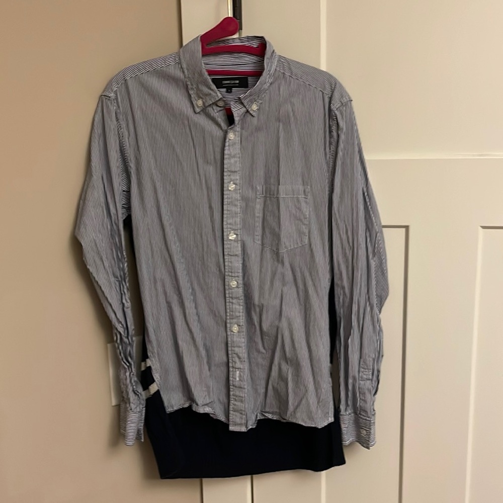 Comme Ca Ism blue striped contrast sportshirt